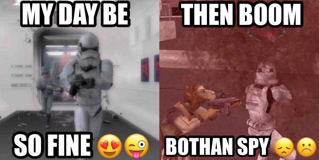 This meme is a screenshot of a Star Wars: Battlefront II video game clip, showing a Stormtrooper getting killed by a Rebel soldier. The text "I find your lack of faith disturbing" is often associated with the character Darth Vader, but in this meme, it's replaced with "I find your lack of aim disturbing".